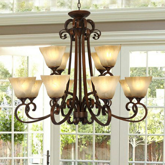 Traditional Bell Ceiling Lighting Opal Glass Chandelier Light Fixture with Scroll Arm in Copper Clearhalo 'Ceiling Lights' 'Chandeliers' Lighting' options 2091864