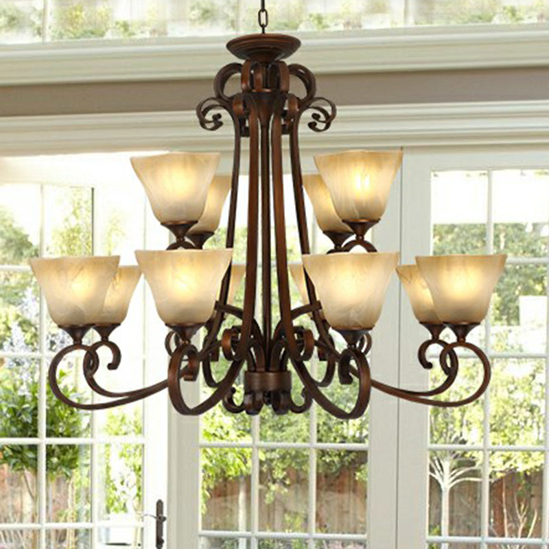 Traditional Bell Ceiling Lighting Opal Glass Chandelier Light Fixture with Scroll Arm in Copper 12 Copper Clearhalo 'Ceiling Lights' 'Chandeliers' Lighting' options 2091864_7ecd1918-9941-4dd5-9f3c-0a56ae82a686