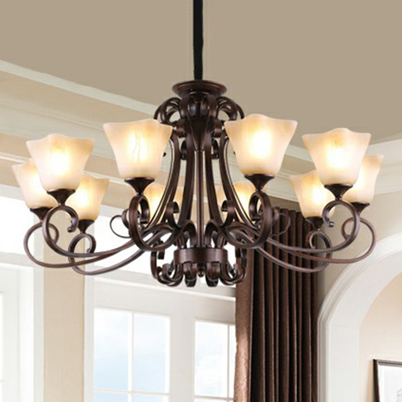 Traditional Bell Ceiling Lighting Opal Glass Chandelier Light Fixture with Scroll Arm in Copper Clearhalo 'Ceiling Lights' 'Chandeliers' Lighting' options 2091865