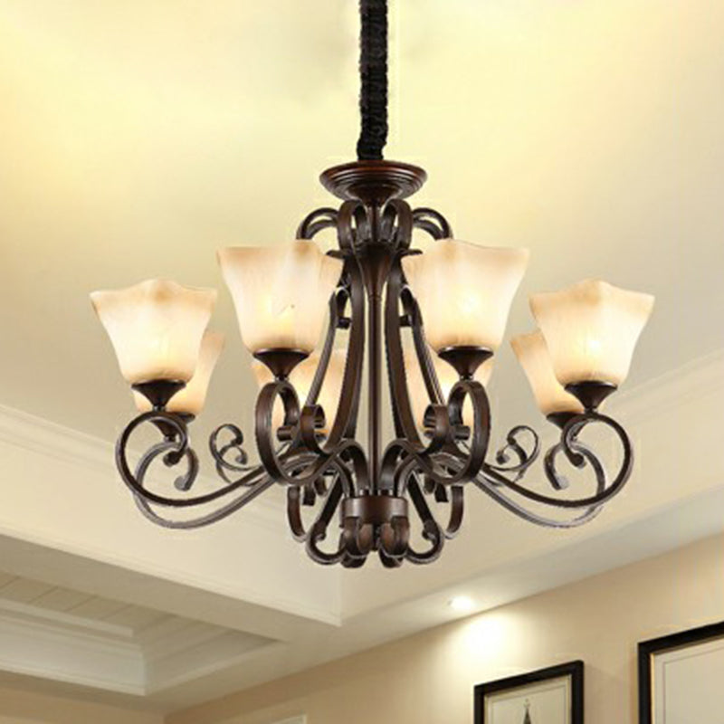 Traditional Bell Ceiling Lighting Opal Glass Chandelier Light Fixture with Scroll Arm in Copper Clearhalo 'Ceiling Lights' 'Chandeliers' Lighting' options 2091866