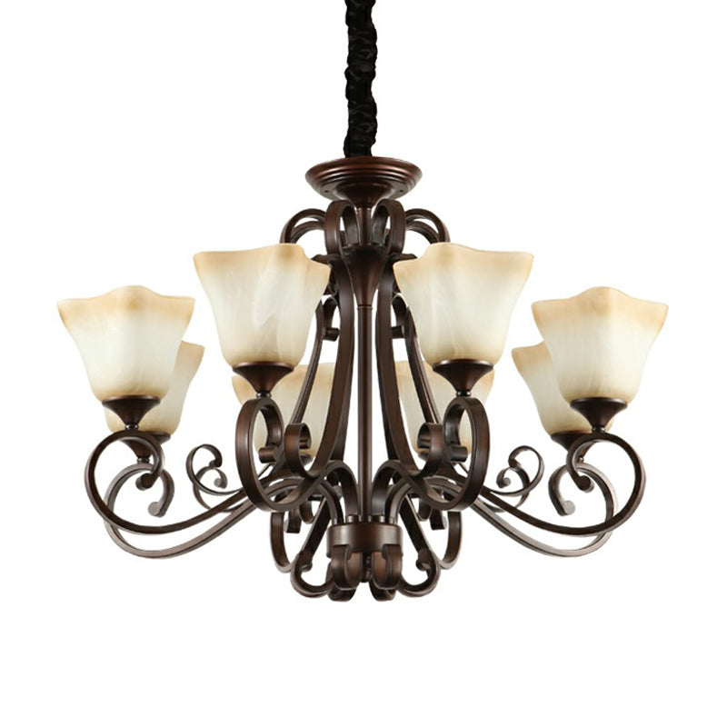 Traditional Bell Ceiling Lighting Opal Glass Chandelier Light Fixture with Scroll Arm in Copper Clearhalo 'Ceiling Lights' 'Chandeliers' Lighting' options 2091867