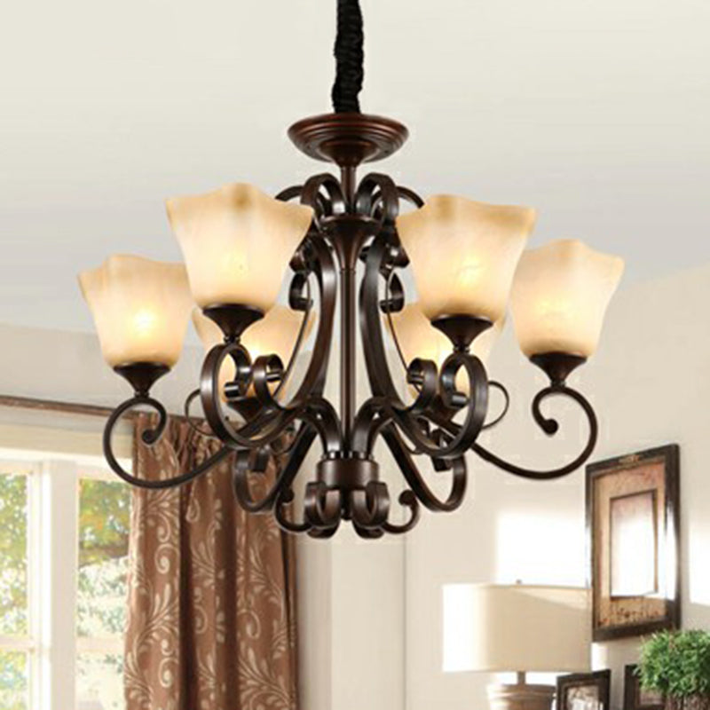 Traditional Bell Ceiling Lighting Opal Glass Chandelier Light Fixture with Scroll Arm in Copper Clearhalo 'Ceiling Lights' 'Chandeliers' Lighting' options 2091868