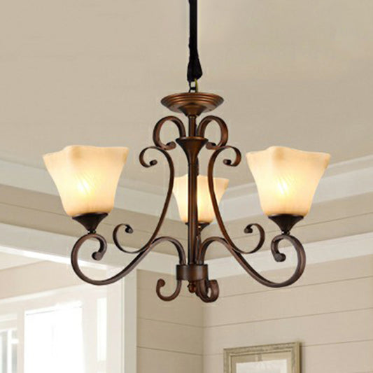 Traditional Bell Ceiling Lighting Opal Glass Chandelier Light Fixture with Scroll Arm in Copper Clearhalo 'Ceiling Lights' 'Chandeliers' Lighting' options 2091869