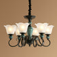 Floral Frosted Opal Glass Chandelier Pendant Light Vintage Living Room Hanging Light in Green 6 Green Up Clearhalo 'Ceiling Lights' 'Chandeliers' 'Glass shade' 'Glass' Lighting' 2091874