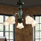 Floral Frosted Opal Glass Chandelier Pendant Light Vintage Living Room Hanging Light in Green 5 Green Down Clearhalo 'Ceiling Lights' 'Chandeliers' 'Glass shade' 'Glass' Lighting' 2091875