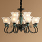 Floral Frosted Opal Glass Chandelier Pendant Light Vintage Living Room Hanging Light in Green 12 Green Up Clearhalo 'Ceiling Lights' 'Chandeliers' 'Glass shade' 'Glass' Lighting' 2091878