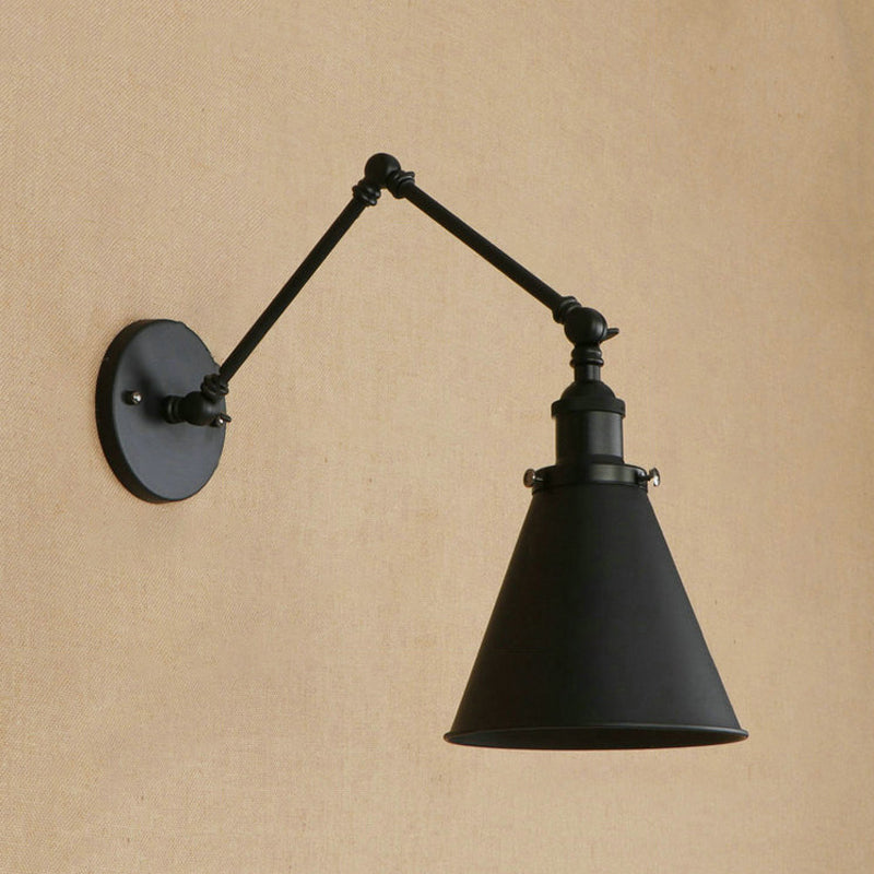 Farmhouse Style Cone Wall Sconce 1 Bulb Iron Wall Lighting Fixture in Black/Rust for Bedroom Clearhalo 'Art deco wall lights' 'Cast Iron' 'Glass' 'Industrial wall lights' 'Industrial' 'Middle century wall lights' 'Modern' 'Rustic wall lights' 'Tiffany' 'Traditional wall lights' 'Wall Lamps & Sconces' 'Wall Lights' Lighting' 209188