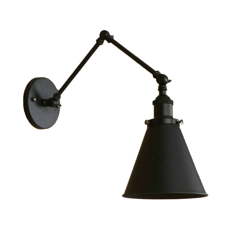 Farmhouse Style Cone Wall Sconce 1 Bulb Iron Wall Lighting Fixture in Black/Rust for Bedroom Clearhalo 'Art deco wall lights' 'Cast Iron' 'Glass' 'Industrial wall lights' 'Industrial' 'Middle century wall lights' 'Modern' 'Rustic wall lights' 'Tiffany' 'Traditional wall lights' 'Wall Lamps & Sconces' 'Wall Lights' Lighting' 209189