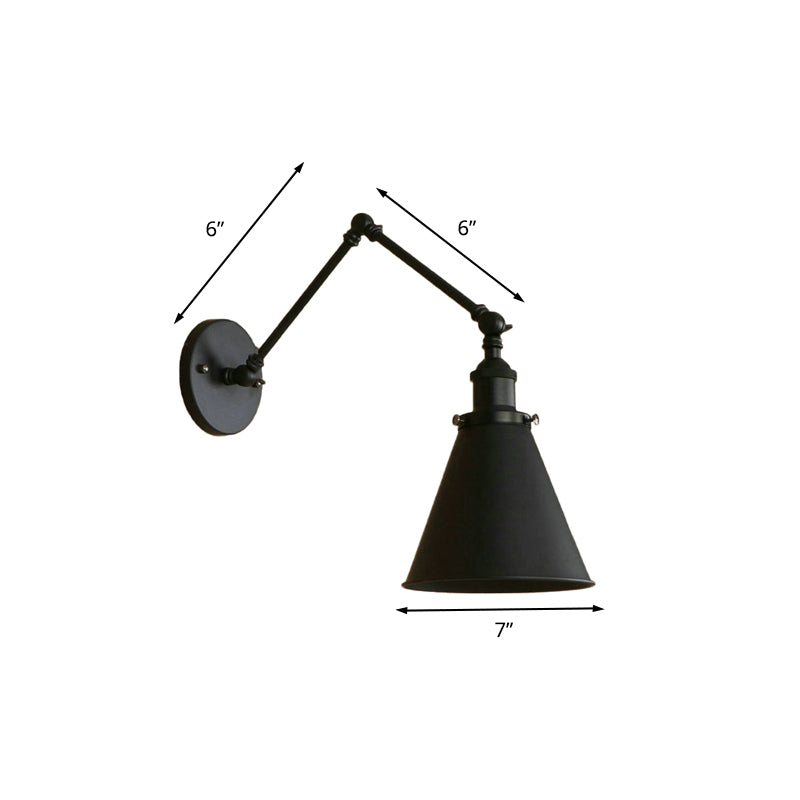 Farmhouse Style Cone Wall Sconce 1 Bulb Iron Wall Lighting Fixture in Black/Rust for Bedroom Clearhalo 'Art deco wall lights' 'Cast Iron' 'Glass' 'Industrial wall lights' 'Industrial' 'Middle century wall lights' 'Modern' 'Rustic wall lights' 'Tiffany' 'Traditional wall lights' 'Wall Lamps & Sconces' 'Wall Lights' Lighting' 209190
