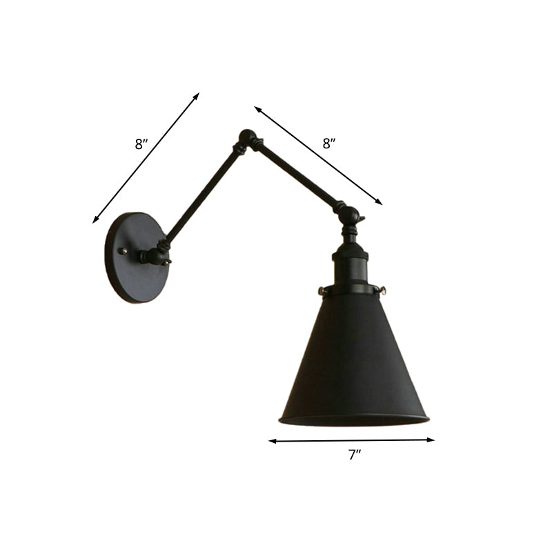Farmhouse Style Cone Wall Sconce 1 Bulb Iron Wall Lighting Fixture in Black/Rust for Bedroom Clearhalo 'Art deco wall lights' 'Cast Iron' 'Glass' 'Industrial wall lights' 'Industrial' 'Middle century wall lights' 'Modern' 'Rustic wall lights' 'Tiffany' 'Traditional wall lights' 'Wall Lamps & Sconces' 'Wall Lights' Lighting' 209191