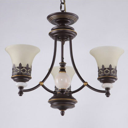 Flared Shade Living Room Chandelier Light Retro Frost Glass Brown Pendant Light Fixture 3 Brown Up Clearhalo 'Ceiling Lights' 'Chandeliers' Lighting' options 2091918_6ed6353d-7de1-4cb8-b8d0-a52383bd58ec