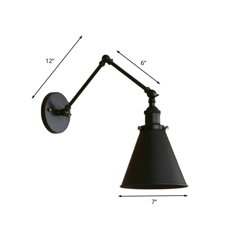 Farmhouse Style Cone Wall Sconce 1 Bulb Iron Wall Lighting Fixture in Black/Rust for Bedroom Clearhalo 'Art deco wall lights' 'Cast Iron' 'Glass' 'Industrial wall lights' 'Industrial' 'Middle century wall lights' 'Modern' 'Rustic wall lights' 'Tiffany' 'Traditional wall lights' 'Wall Lamps & Sconces' 'Wall Lights' Lighting' 209192