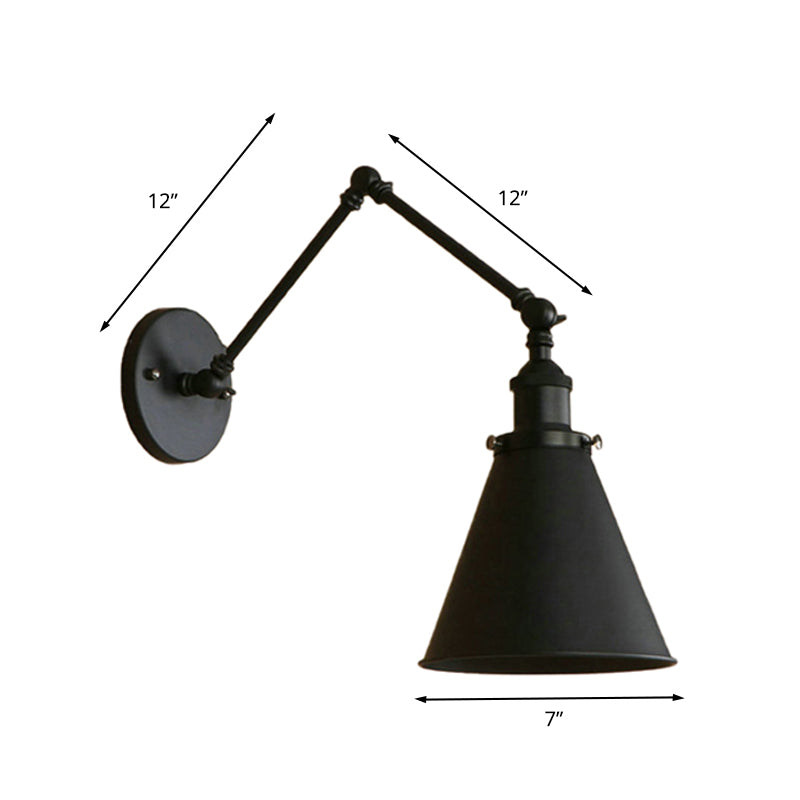 Farmhouse Style Cone Wall Sconce 1 Bulb Iron Wall Lighting Fixture in Black/Rust for Bedroom Clearhalo 'Art deco wall lights' 'Cast Iron' 'Glass' 'Industrial wall lights' 'Industrial' 'Middle century wall lights' 'Modern' 'Rustic wall lights' 'Tiffany' 'Traditional wall lights' 'Wall Lamps & Sconces' 'Wall Lights' Lighting' 209193