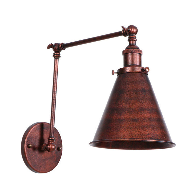 Farmhouse Style Cone Wall Sconce 1 Bulb Iron Wall Lighting Fixture in Black/Rust for Bedroom Clearhalo 'Art deco wall lights' 'Cast Iron' 'Glass' 'Industrial wall lights' 'Industrial' 'Middle century wall lights' 'Modern' 'Rustic wall lights' 'Tiffany' 'Traditional wall lights' 'Wall Lamps & Sconces' 'Wall Lights' Lighting' 209196