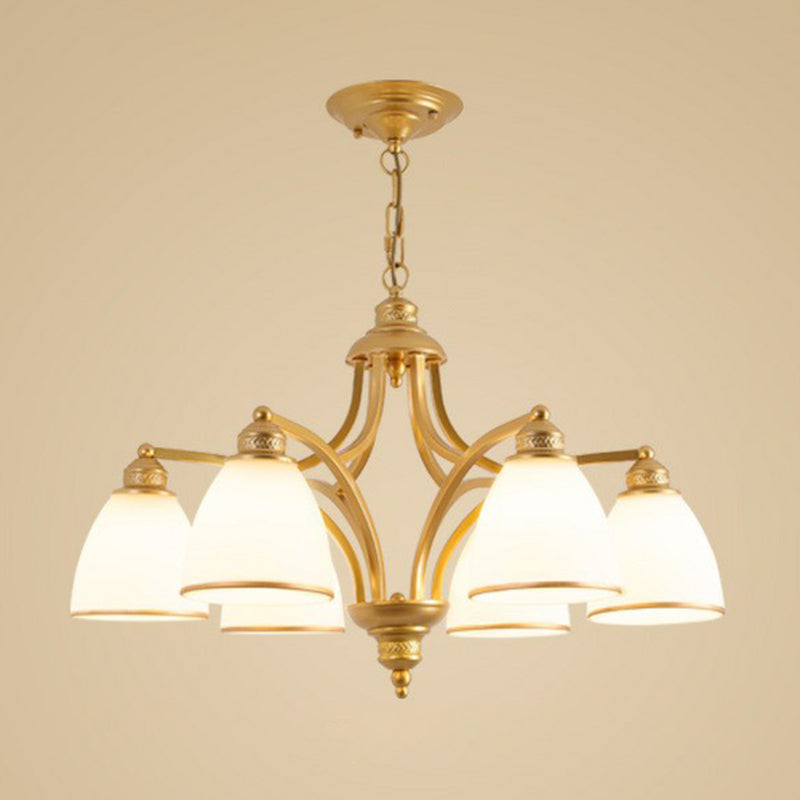 Frosted Glass Bell Shade Chandelier Pendant Light Vintage Living Room Hanging Light 6 Gold Down Clearhalo 'Ceiling Lights' 'Chandeliers' Lighting' options 2092015_f550cdcc-39ff-4f5e-89f1-0700401fbb8a
