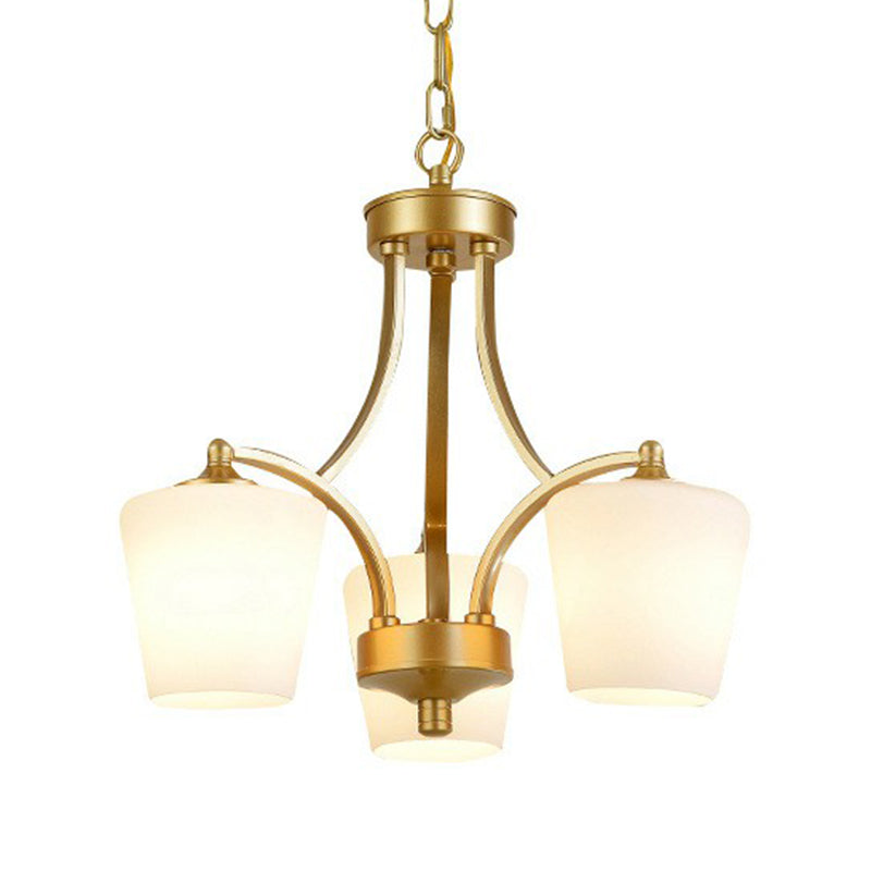 Retro Tapered Shade Chandelier Light Cream Glass Hanging Lighting for Dining Room 3 Gold Clearhalo 'Ceiling Lights' 'Chandeliers' Lighting' options 2092025_4b201e90-dcf7-42b3-9b7f-d42902655cd6