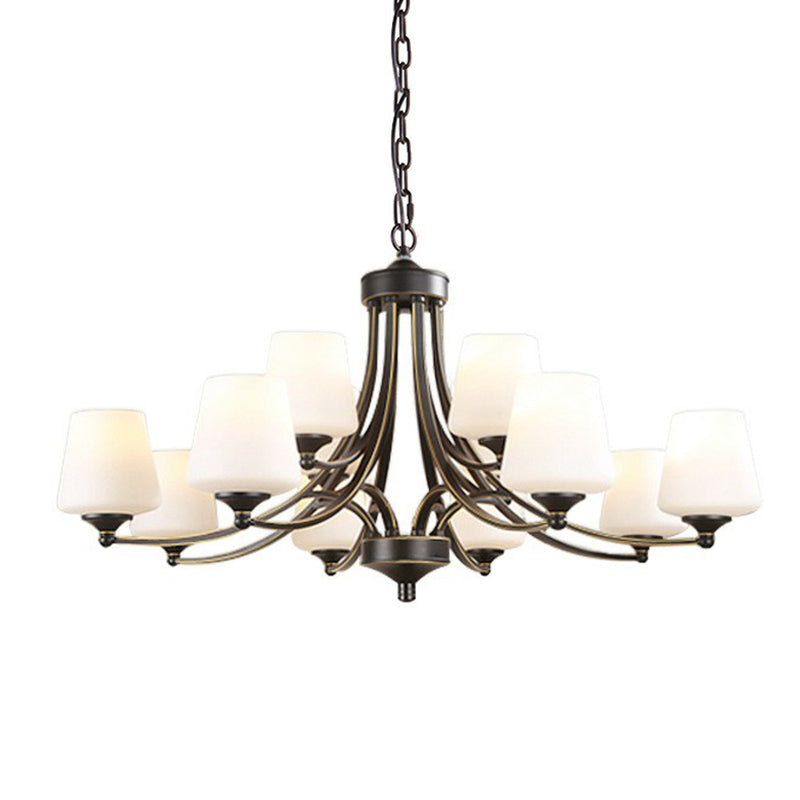 Tapered Shade White Frost Glass Suspension Light Rustic Living Room Chandelier Light 12 Black Clearhalo 'Ceiling Lights' 'Chandeliers' Lighting' options 2092034_9d627c6e-e2ce-4651-9a85-ab7c6169cad3