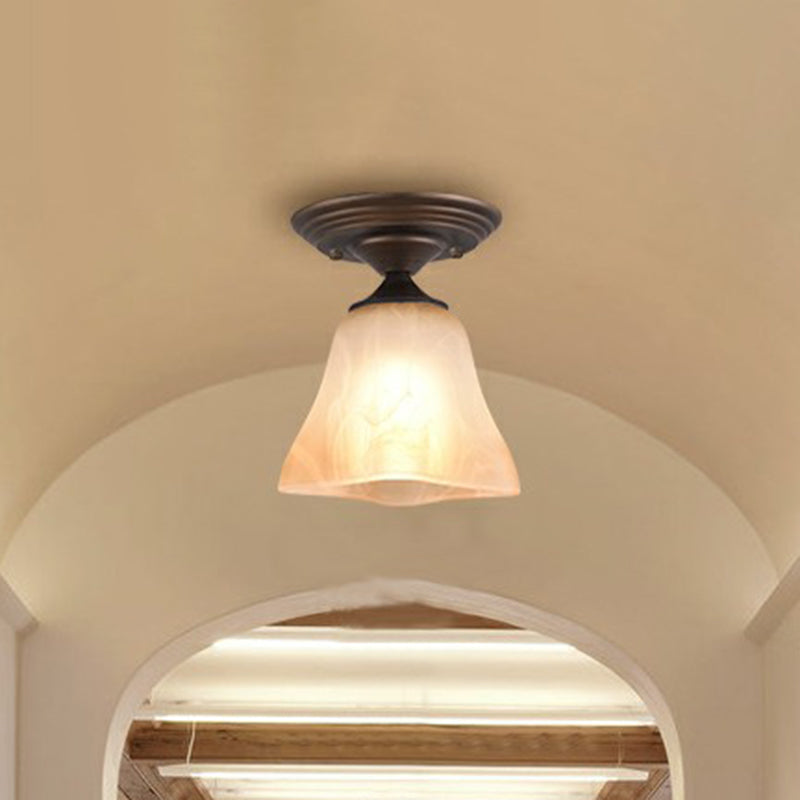 Amber Glass Bell Ceiling Light Classic Single Living Room Semi Flush Light Fixture Clearhalo 'Ceiling Lights' 'Close To Ceiling Lights' 'Close to ceiling' 'Semi-flushmount' Lighting' 2092132