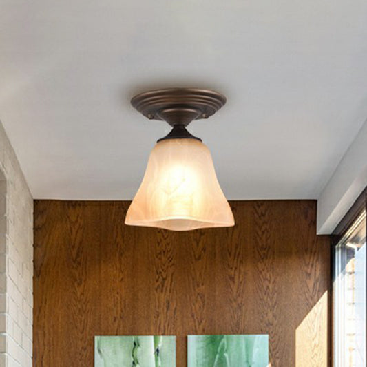 Amber Glass Bell Ceiling Light Classic Single Living Room Semi Flush Light Fixture Clearhalo 'Ceiling Lights' 'Close To Ceiling Lights' 'Close to ceiling' 'Semi-flushmount' Lighting' 2092135
