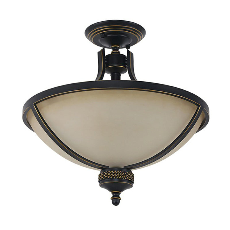 3 Heads Semi Flush Traditional Bowl Frost Glass Flush Ceiling Light Fixture in Brass Clearhalo 'Ceiling Lights' 'Close To Ceiling Lights' 'Close to ceiling' 'Glass shade' 'Glass' 'Semi-flushmount' Lighting' 2092179