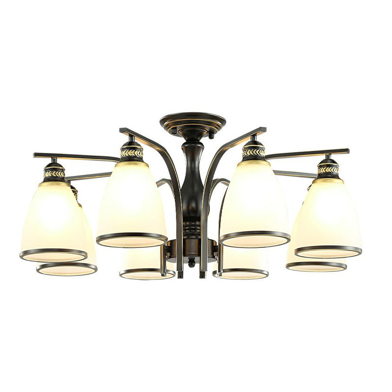 Rustic Bowl Shaped Semi Flush Frost Glass Ceiling Mount Chandelier for Living Room Clearhalo 'Ceiling Lights' 'Close To Ceiling Lights' 'Close to ceiling' 'Semi-flushmount' Lighting' 2092194