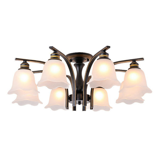 Rustic Ruffled Semi Flush Light Cream Glass Flush Mount Ceiling Chandelier for Living Room Clearhalo 'Ceiling Lights' 'Close To Ceiling Lights' 'Close to ceiling' 'Semi-flushmount' Lighting' 2092226