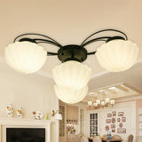 Ribbed Cream Glass Black Flush Mount Chandelier Bowl Classic Semi Flush Light Fixture for Dining Room 4 Black 2 Tiers Clearhalo 'Ceiling Lights' 'Close To Ceiling Lights' 'Close to ceiling' 'Glass shade' 'Glass' 'Semi-flushmount' Lighting' 2092273