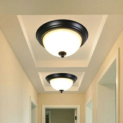 Inverted Bowl Frost Glass LED Flush Ceiling Light Vintage Living Room Flush Mount Lighting Fixture Black Clearhalo 'Ceiling Lights' 'Close To Ceiling Lights' 'Close to ceiling' 'Flush mount' Lighting' 2092283