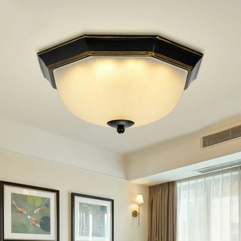 Ribbed Frosted Glass Bowl Flush Mount Lighting Retro Living Room LED Flush Mount Ceiling Light Gold-Black Clearhalo 'Ceiling Lights' 'Close To Ceiling Lights' 'Close to ceiling' 'Flush mount' Lighting' 2092290