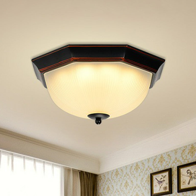Ribbed Frosted Glass Bowl Flush Mount Lighting Retro Living Room LED Flush Mount Ceiling Light Black-Red Clearhalo 'Ceiling Lights' 'Close To Ceiling Lights' 'Close to ceiling' 'Flush mount' Lighting' 2092296
