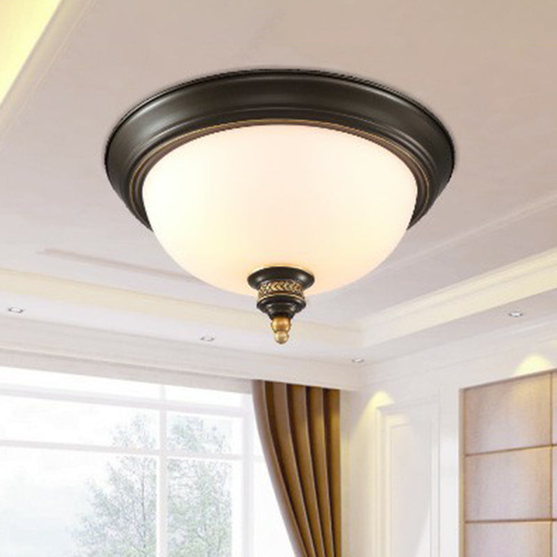 Inverted Dome Cream Glass Flush Mount Lighting Classic 3 Heads Bedroom Flush Mount Fixture in Black Clearhalo 'Ceiling Lights' 'Close To Ceiling Lights' 'Close to ceiling' 'Flush mount' Lighting' 2092305