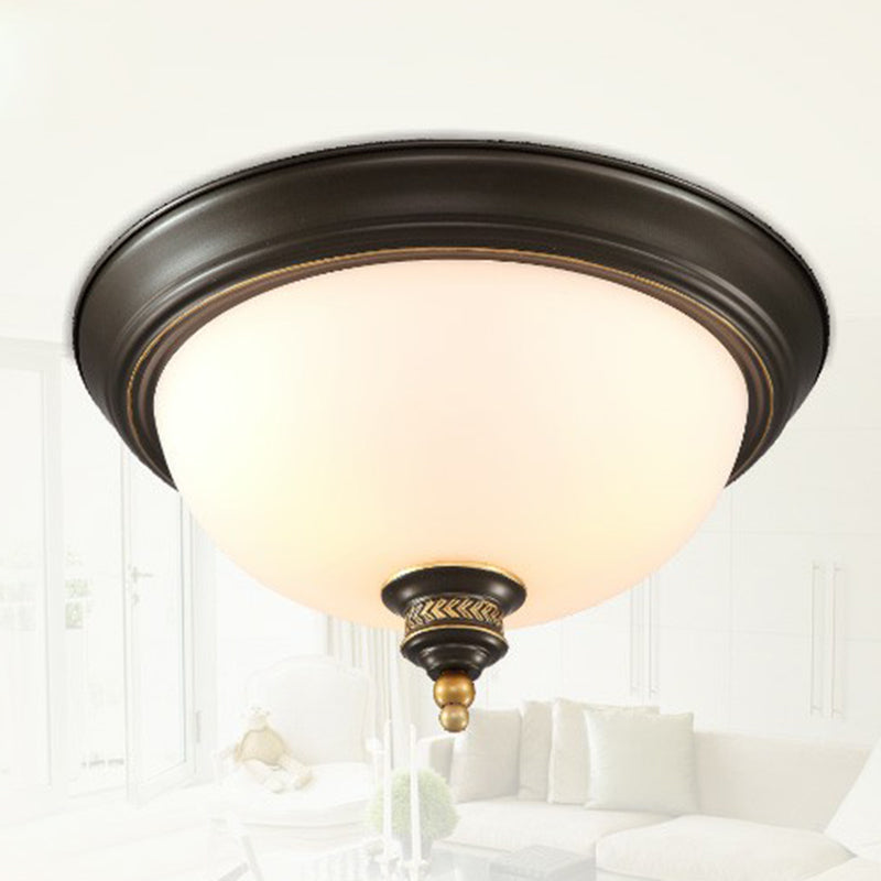 Inverted Dome Cream Glass Flush Mount Lighting Classic 3 Heads Bedroom Flush Mount Fixture in Black Clearhalo 'Ceiling Lights' 'Close To Ceiling Lights' 'Close to ceiling' 'Flush mount' Lighting' 2092306