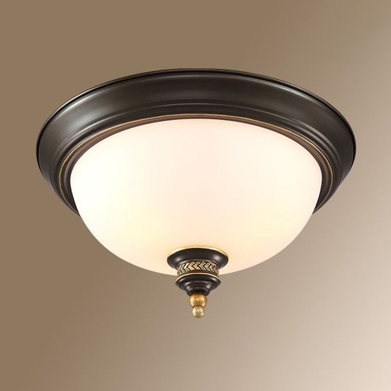 Inverted Dome Cream Glass Flush Mount Lighting Classic 3 Heads Bedroom Flush Mount Fixture in Black Clearhalo 'Ceiling Lights' 'Close To Ceiling Lights' 'Close to ceiling' 'Flush mount' Lighting' 2092307