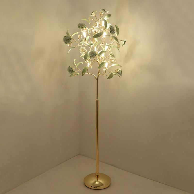 Korean Garden Rose Standing Light Ceramic LED Floor Lamp with Crystal Accents for Living Room Clearhalo 'Floor Lamps' 'Lamps' Lighting' 2092339
