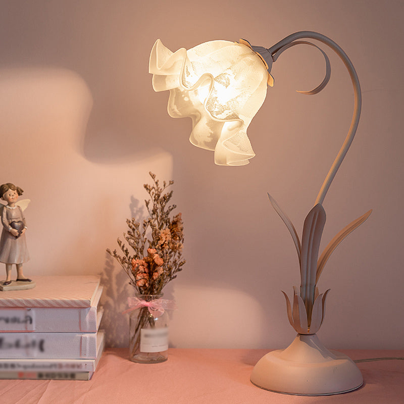 Pink Lily Shaped Table Lamp Korean Garden Opal Glass Single Bedroom Nightstand Light Pink Clearhalo 'Lamps' 'Table Lamps' Lighting' 2092350