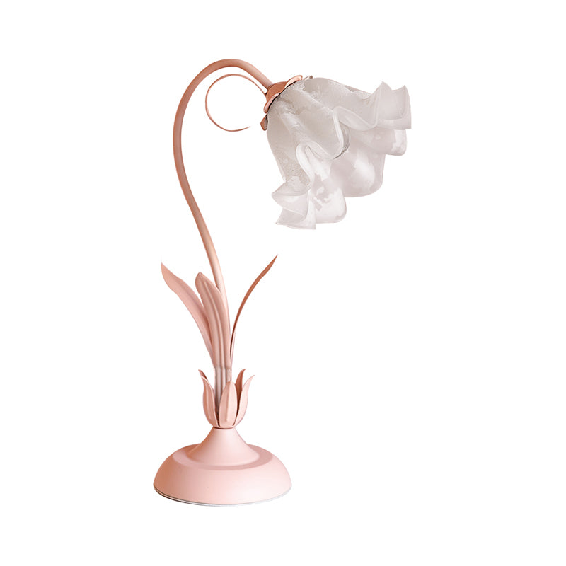 Pink Lily Shaped Table Lamp Korean Garden Opal Glass Single Bedroom Nightstand Light Clearhalo 'Lamps' 'Table Lamps' Lighting' 2092354