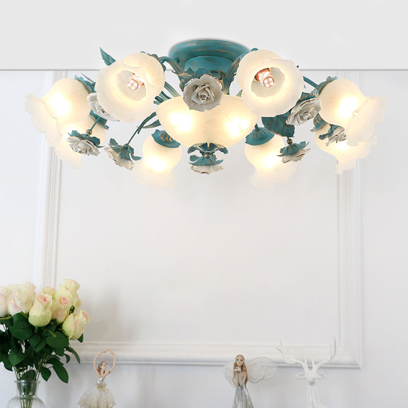 Korean Garden Flower Semi Flush Mount Frost Glass Ceiling Mounted Light for Bedroom 11 Blue Clearhalo 'Ceiling Lights' 'Chandeliers' 'Close To Ceiling Lights' 'Close to ceiling' 'Glass shade' 'Glass' 'Semi-flushmount' Lighting' 2092391
