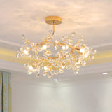 Ceramic Rose Semi Flush Light Korean Garden Living Room Ceiling Flush Mount with Crystal Accents White Clearhalo 'Ceiling Lights' 'Close To Ceiling Lights' 'Close to ceiling' 'Semi-flushmount' Lighting' 2092415