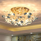 Pastoral Style Rosebush Ceiling Light Ceramic Semi Flush Light Fixture with Crystal Decor 13 Blue Clearhalo 'Ceiling Lights' 'Close To Ceiling Lights' 'Close to ceiling' 'Semi-flushmount' Lighting' 2092423