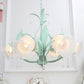 Frost Glass Floral Shaped Ceiling Lighting Korean Garden Living Room Chandelier Light Fixture with Droplet Decor 6 Green A Clearhalo 'Ceiling Lights' 'Chandeliers' Lighting' options 2092432_68d61e07-3edb-4604-8ce3-8de11c0538fc