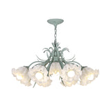 Pastoral Style Floral Chandelier Pendant Light Cream Glass Hanging Light for Dining Room Clearhalo 'Ceiling Lights' 'Chandeliers' 'Glass shade' 'Glass' Lighting' 2092450