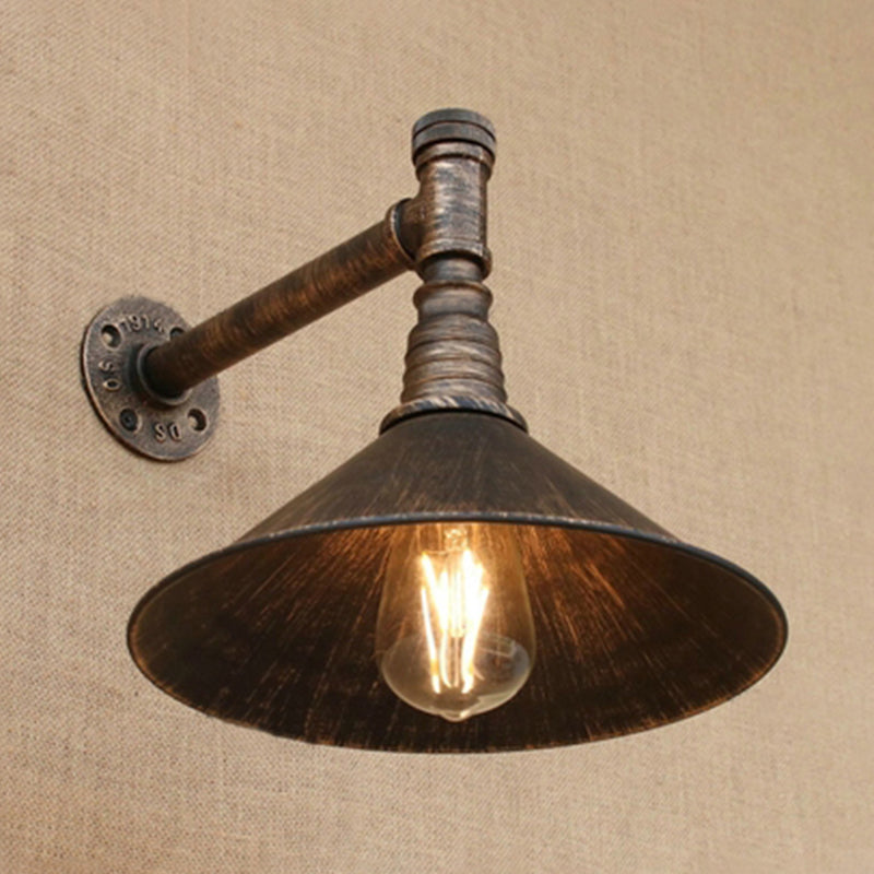 Antique Brass Cone Wall Sconce Farmhouse Style Metallic 1 Head Dining Room Wall Lighting Fixture with Pipe Antique Brass Straight Clearhalo 'Art deco wall lights' 'Cast Iron' 'Glass' 'Industrial wall lights' 'Industrial' 'Middle century wall lights' 'Modern' 'Rustic wall lights' 'Tiffany' 'Traditional wall lights' 'Wall Lamps & Sconces' 'Wall Lights' Lighting' 209269