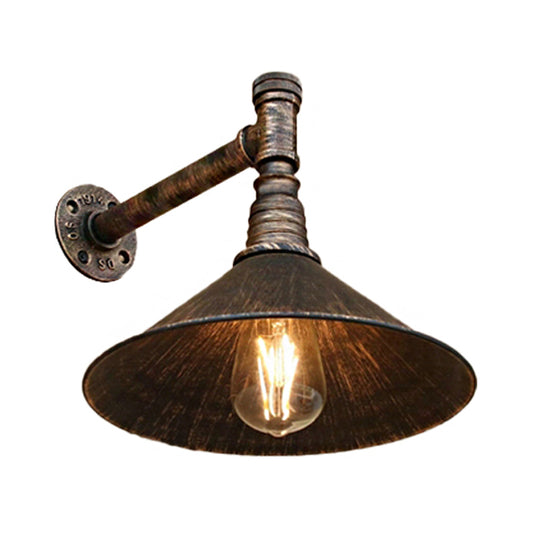 Antique Brass Cone Wall Sconce Farmhouse Style Metallic 1 Head Dining Room Wall Lighting Fixture with Pipe Clearhalo 'Art deco wall lights' 'Cast Iron' 'Glass' 'Industrial wall lights' 'Industrial' 'Middle century wall lights' 'Modern' 'Rustic wall lights' 'Tiffany' 'Traditional wall lights' 'Wall Lamps & Sconces' 'Wall Lights' Lighting' 209271