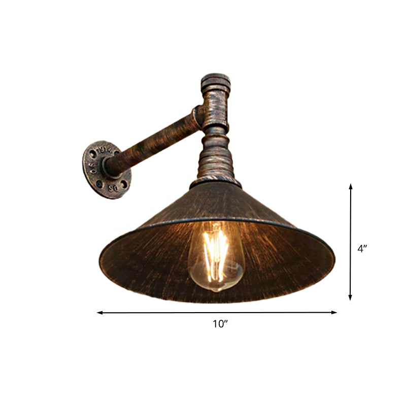 Antique Brass Cone Wall Sconce Farmhouse Style Metallic 1 Head Dining Room Wall Lighting Fixture with Pipe Clearhalo 'Art deco wall lights' 'Cast Iron' 'Glass' 'Industrial wall lights' 'Industrial' 'Middle century wall lights' 'Modern' 'Rustic wall lights' 'Tiffany' 'Traditional wall lights' 'Wall Lamps & Sconces' 'Wall Lights' Lighting' 209272