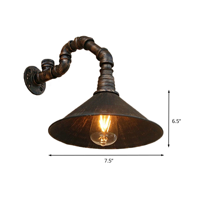 Antique Brass Cone Wall Sconce Farmhouse Style Metallic 1 Head Dining Room Wall Lighting Fixture with Pipe Clearhalo 'Art deco wall lights' 'Cast Iron' 'Glass' 'Industrial wall lights' 'Industrial' 'Middle century wall lights' 'Modern' 'Rustic wall lights' 'Tiffany' 'Traditional wall lights' 'Wall Lamps & Sconces' 'Wall Lights' Lighting' 209275
