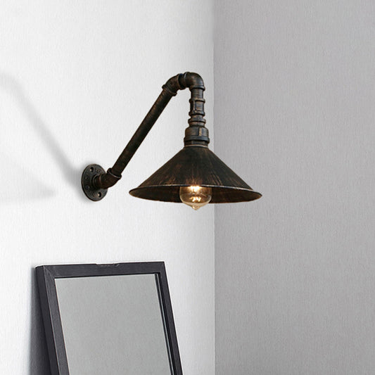 Antique Brass Cone Wall Sconce Farmhouse Style Metallic 1 Head Dining Room Wall Lighting Fixture with Pipe Antique Brass Arc Clearhalo 'Art deco wall lights' 'Cast Iron' 'Glass' 'Industrial wall lights' 'Industrial' 'Middle century wall lights' 'Modern' 'Rustic wall lights' 'Tiffany' 'Traditional wall lights' 'Wall Lamps & Sconces' 'Wall Lights' Lighting' 209276