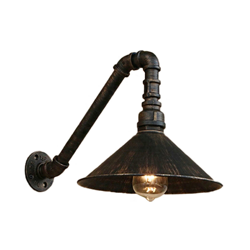 Antique Brass Cone Wall Sconce Farmhouse Style Metallic 1 Head Dining Room Wall Lighting Fixture with Pipe Clearhalo 'Art deco wall lights' 'Cast Iron' 'Glass' 'Industrial wall lights' 'Industrial' 'Middle century wall lights' 'Modern' 'Rustic wall lights' 'Tiffany' 'Traditional wall lights' 'Wall Lamps & Sconces' 'Wall Lights' Lighting' 209278