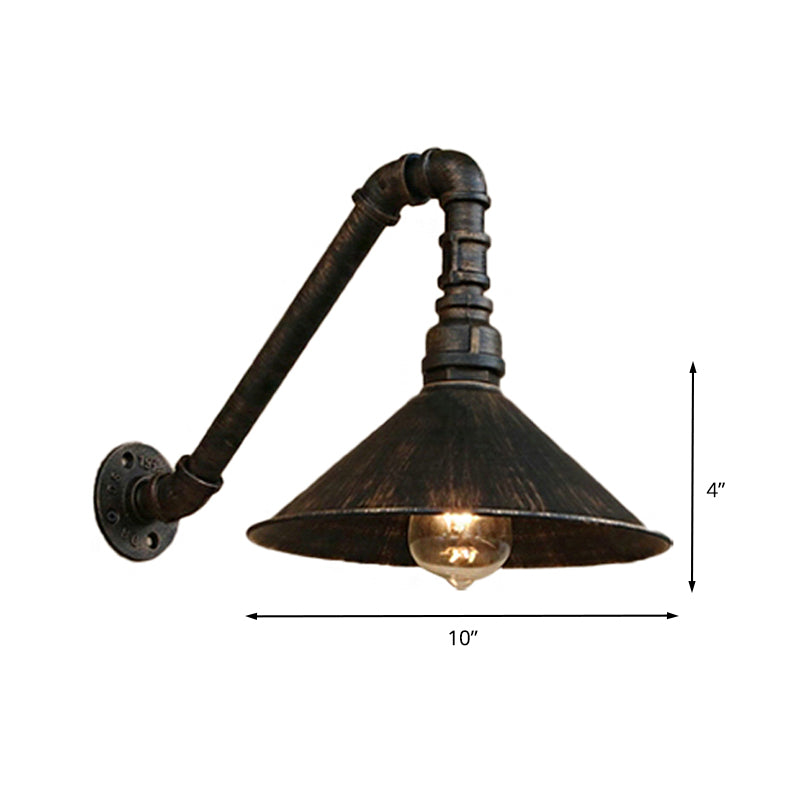 Antique Brass Cone Wall Sconce Farmhouse Style Metallic 1 Head Dining Room Wall Lighting Fixture with Pipe Clearhalo 'Art deco wall lights' 'Cast Iron' 'Glass' 'Industrial wall lights' 'Industrial' 'Middle century wall lights' 'Modern' 'Rustic wall lights' 'Tiffany' 'Traditional wall lights' 'Wall Lamps & Sconces' 'Wall Lights' Lighting' 209279