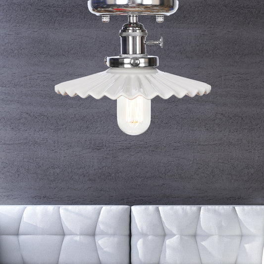 1 Light Ceiling Light Fixture with Cone/Saucer Shade Opal/Clear Glass Industrial Living Room Semi Flush Clearhalo 'Ceiling Lights' 'Close To Ceiling Lights' 'Close to ceiling' 'Glass shade' 'Glass' 'Semi-flushmount' Lighting' 209283