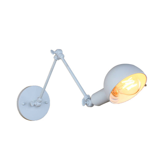 1 Bulb Sconce Light Retro Style Swing Arm Metallic Mini Wall Lamp in White for Study Room Clearhalo 'Art deco wall lights' 'Cast Iron' 'Glass' 'Industrial wall lights' 'Industrial' 'Middle century wall lights' 'Modern' 'Rustic wall lights' 'Tiffany' 'Traditional wall lights' 'Wall Lamps & Sconces' 'Wall Lights' Lighting' 209312